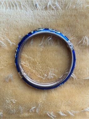 Blue Enamel Hinged Bangle Bracelet by Jiu Long Xing